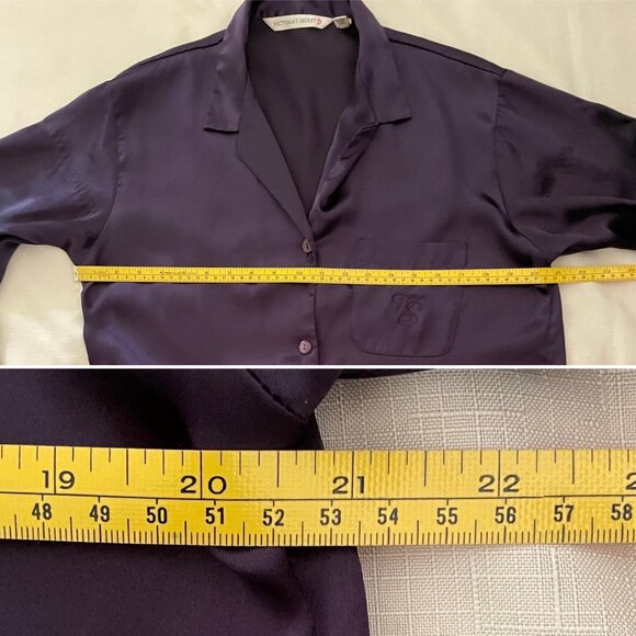 Vintage Victorias Secret Purple Satin Long Button-Up Nightshirt Pajama Top Sz XS - Picture 6 of 12